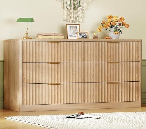 Fluted 6-Drawer Dresser with Metal Handle
