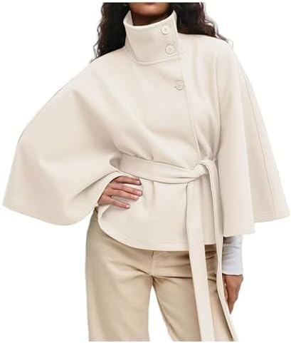 OPCAKM Women's Batwing Poncho Coat with Belt